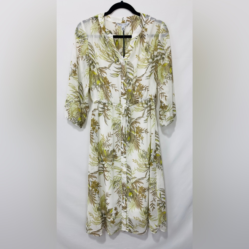 41 HAWTHORN Tropical Buttondown Lightweight Long Sleeve Dress Tie Waist …
